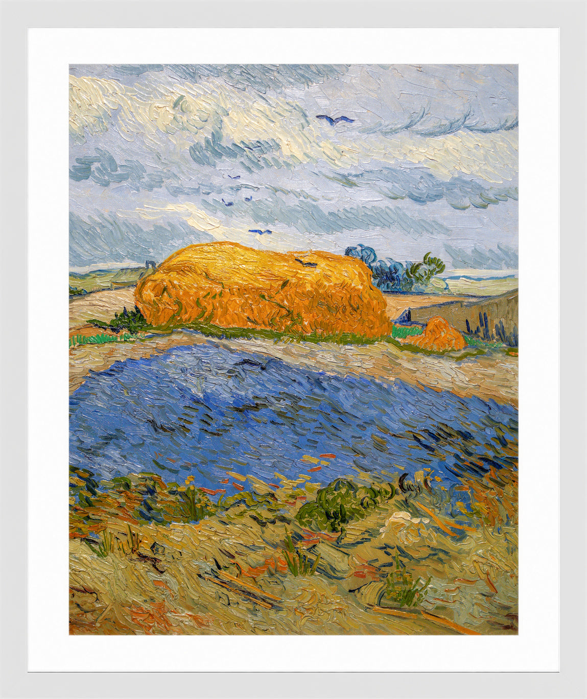 Vincent van Gogh Print, 059 Wheat Stack under a Cloudy Sky_10x8 in a white frame