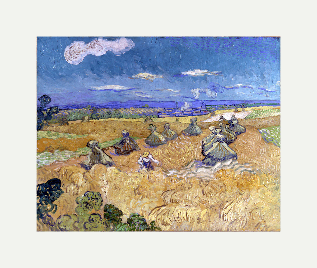 Vincent van Gogh Print, 060 Wheat Stacks with Reaper (1888)_10x8 with an off-white border for rolled canvas