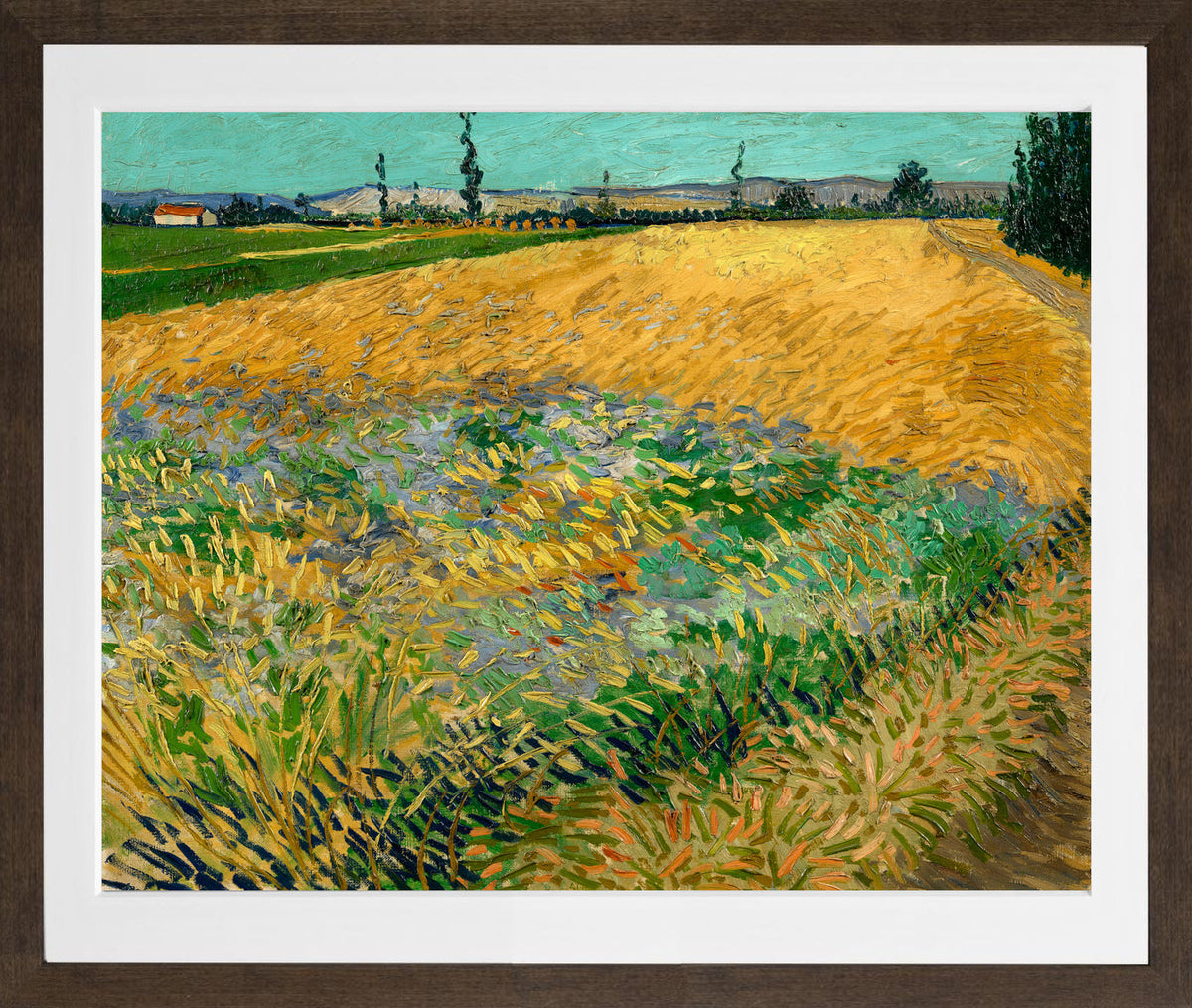 Vincent van Gogh Print, 061 Wheatfield (1888)_10x8 in a brown frame