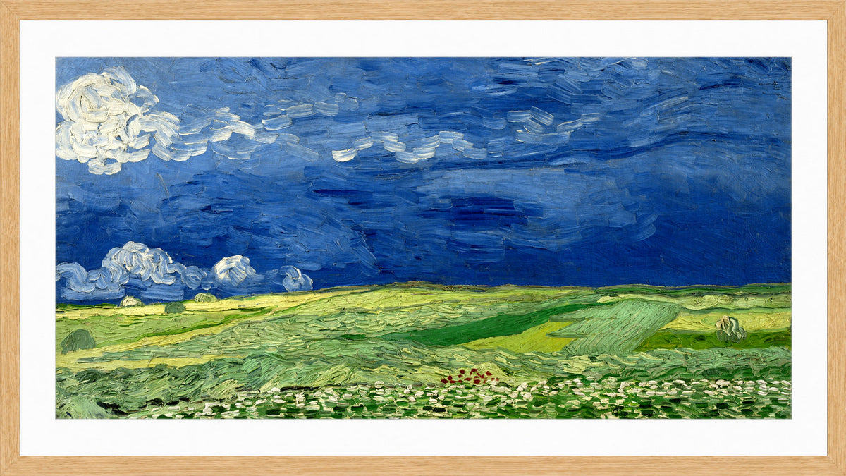 Vincent van Gogh Print, 062 Wheatfield Under Thunderclouds_12x6 in an oak frame