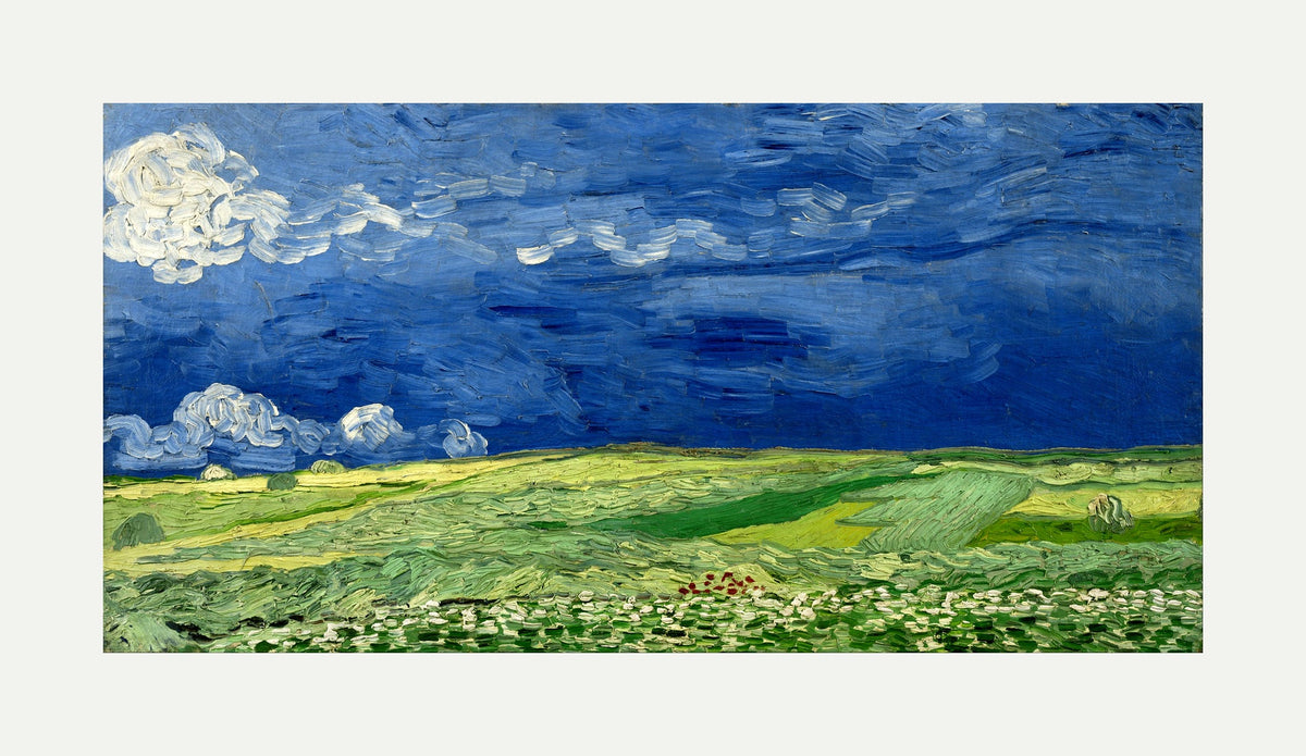 Vincent van Gogh Print, 062 Wheatfield Under Thunderclouds_12x6 with an off-white border for rolled canvas