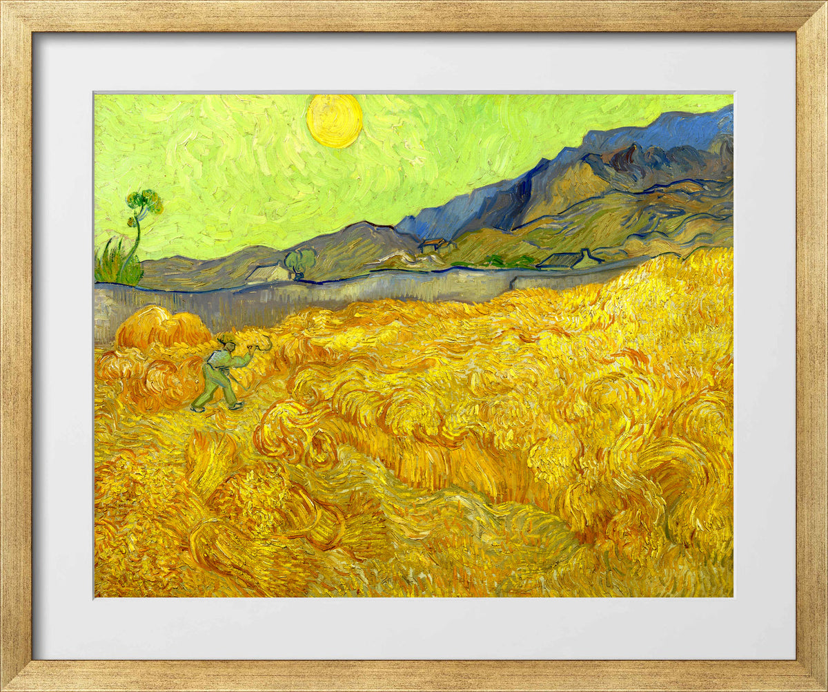 Vincent van Gogh Print, 063 Wheatfield with a reaper (1889)_10x8 in a gold frame