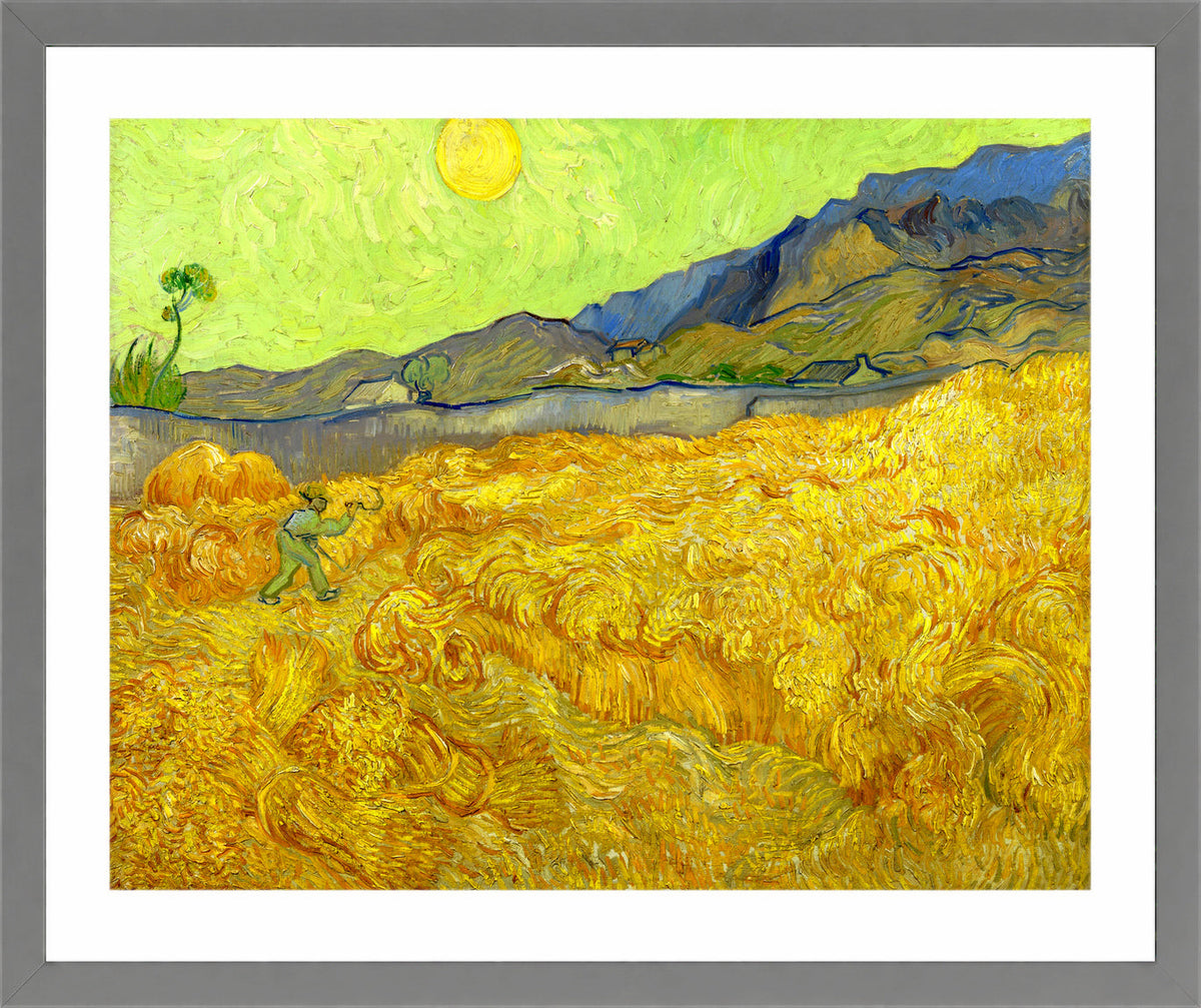 Vincent van Gogh Print, 063 Wheatfield with a reaper (1889)_10x8 in a light grey frame