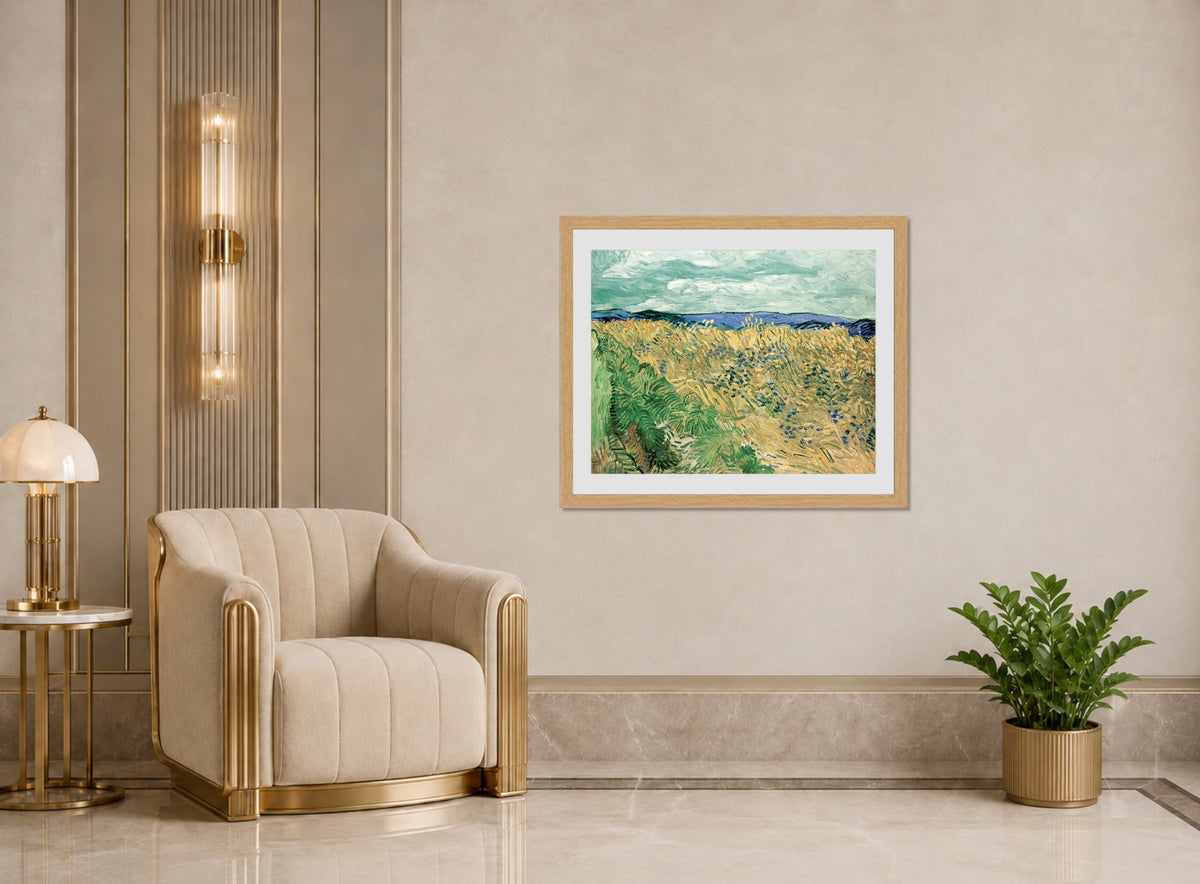 Vincent van Gogh Print, 064 Wheatfield With Cornflowers (1890)_10x8 displayed in an Art Deco interior
