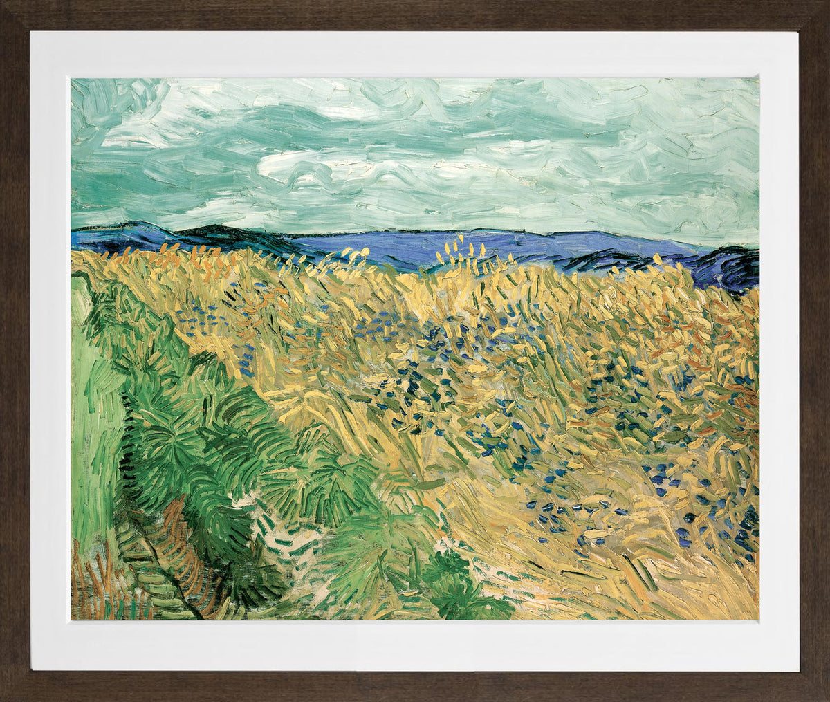 Vincent van Gogh Print, 064 Wheatfield With Cornflowers (1890)_10x8 in a brown frame