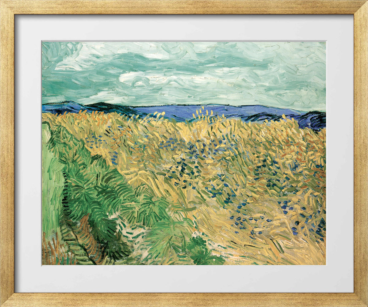 Vincent van Gogh Print, 064 Wheatfield With Cornflowers (1890)_10x8 in a gold frame