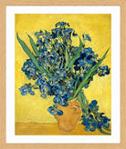 Vincent van Gogh Print, 069 Vase with Irises Against a Yellow Background_10x8 in an oak frame