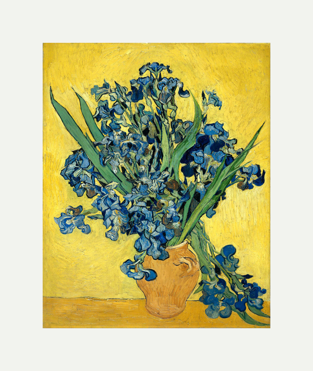 Vincent van Gogh Print, 069 Vase with Irises Against a Yellow Background_10x8 with an off-white border for rolled canvas