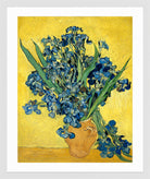 Vincent van Gogh Print, 069 Vase with Irises Against a Yellow Background_10x8 in a white frame