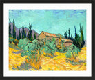 Vincent van Gogh Print, 073 Cabanes de bois parmi les oliviers et cyprès (1889)_10x8 in a black frame