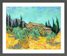 Vincent van Gogh Print, 073 Cabanes de bois parmi les oliviers et cyprès (1889)_10x8 in a dark grey frame