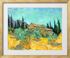 Vincent van Gogh Print, 073 Cabanes de bois parmi les oliviers et cyprès (1889)_10x8 in a gold frame