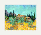 Vincent van Gogh Print, 073 Cabanes de bois parmi les oliviers et cyprès (1889)_10x8 with an off-white border for rolled canvas