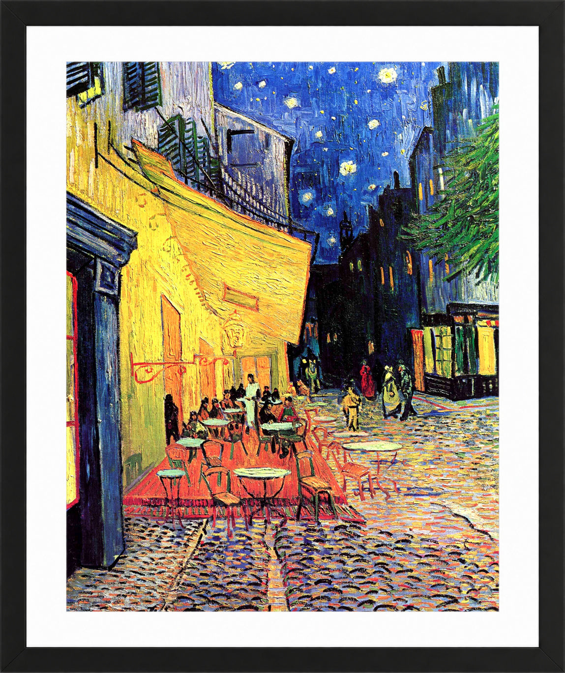 Vincent van Gogh Print, 075 CAFE TERRACE ON THE PLACE DU FORUM, ARLES, AT NIGHT_10x8 in a black frame