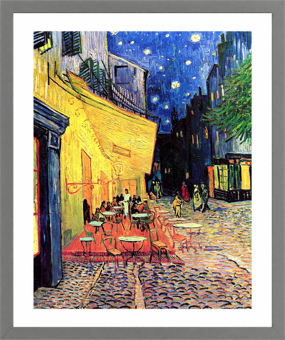 Vincent van Gogh Print, 075 CAFE TERRACE ON THE PLACE DU FORUM, ARLES, AT NIGHT_10x8 in a light grey frame