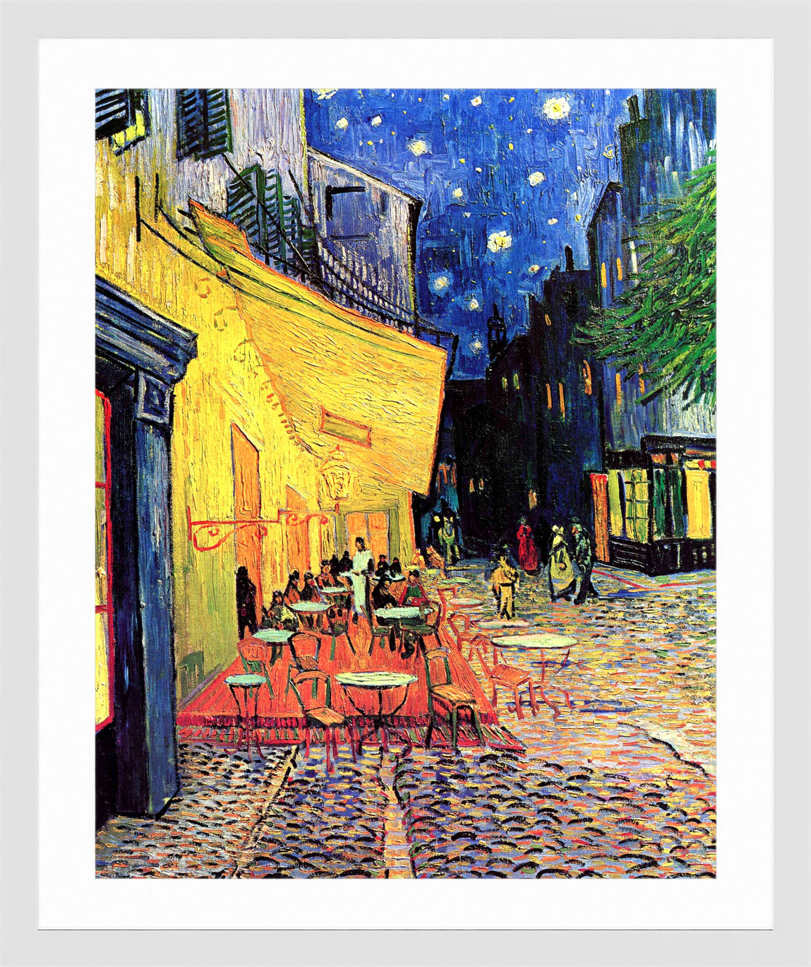 Vincent van Gogh Print, 075 CAFE TERRACE ON THE PLACE DU FORUM, ARLES, AT NIGHT_10x8 in a white frame