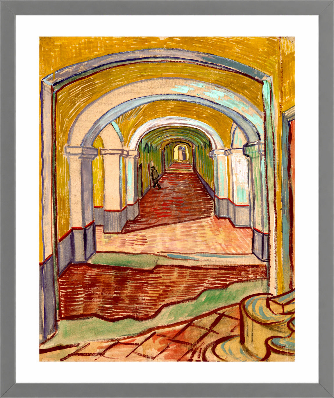 Vincent van Gogh Print, 076 Corridor in the Asylum_10x8 in a light grey frame
