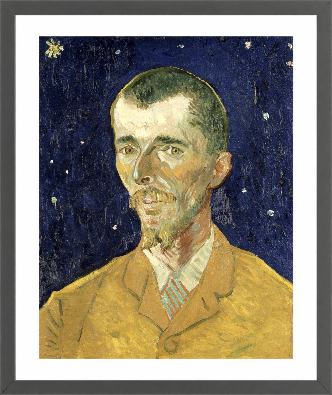 Vincent van Gogh Print, 080 Eugène Boch Portait of Poet against starry sky_8x10 in a dark grey frame