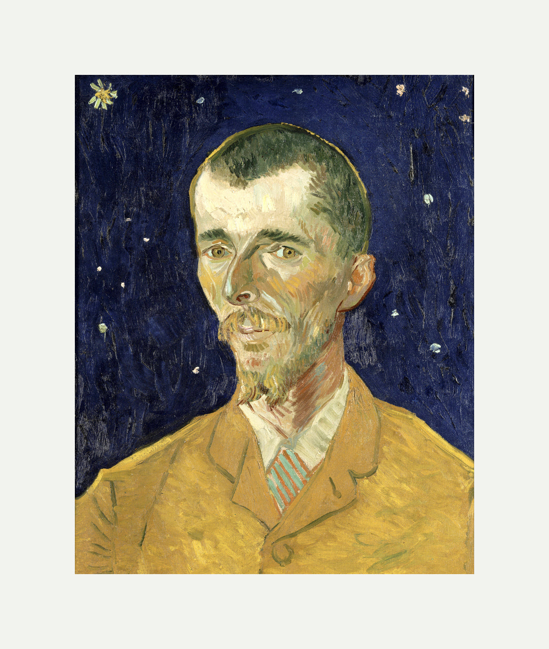 Vincent van Gogh Print, 080 Eugène Boch Portait of Poet against starry sky_8x10 with an off-white border for rolled canvas