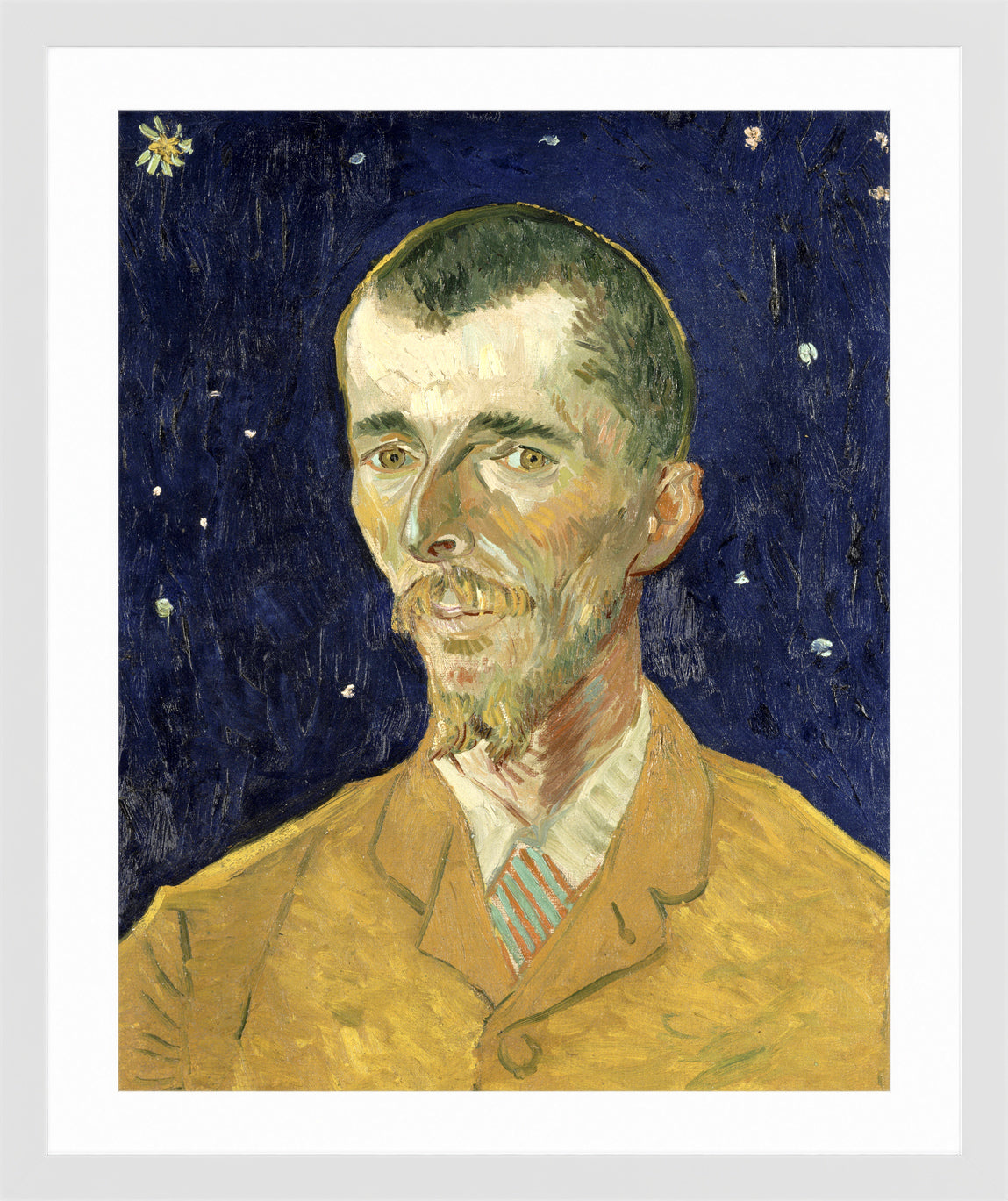 Vincent van Gogh Print, 080 Eugène Boch Portait of Poet against starry sky_8x10 in a white frame