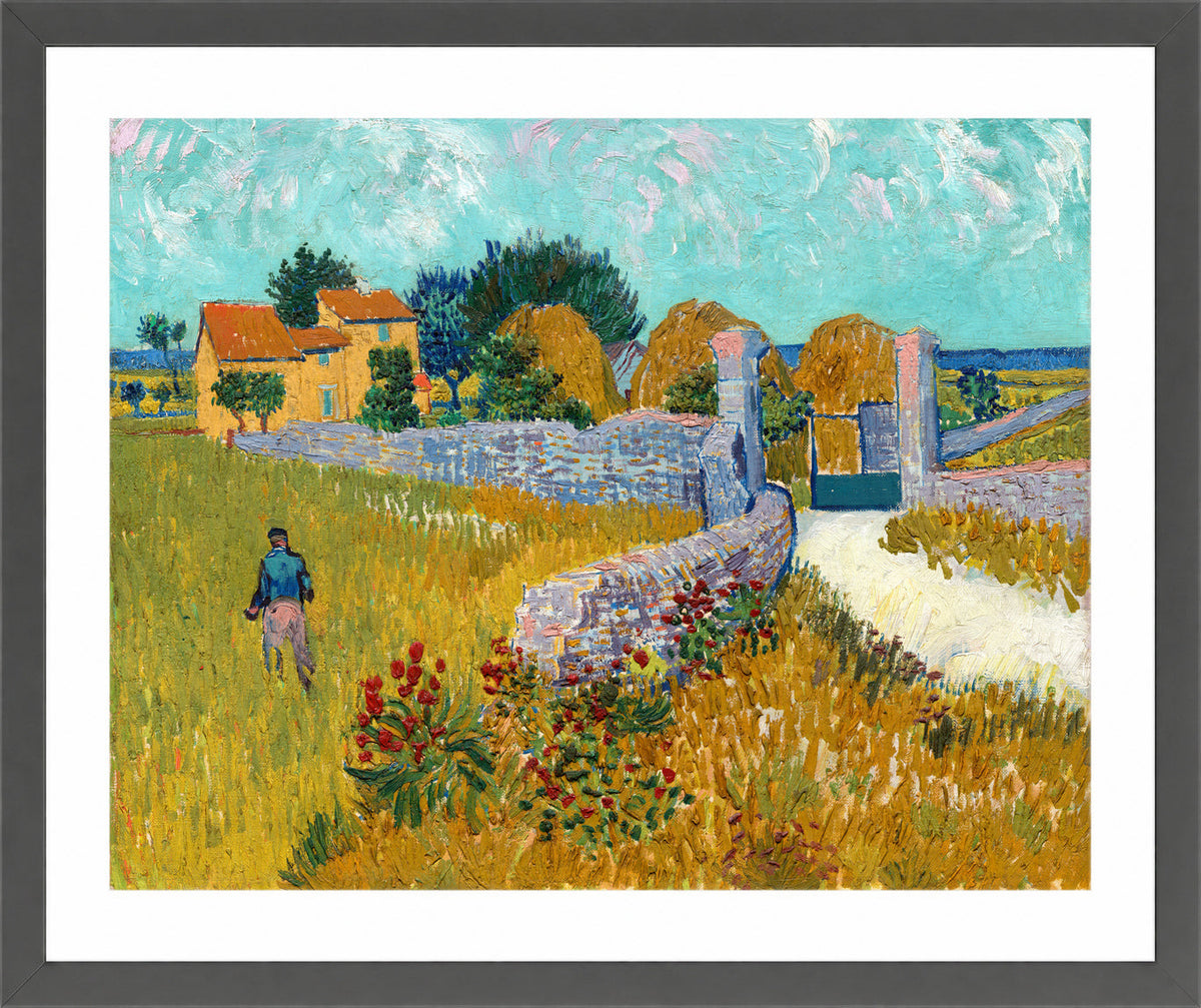 Vincent van Gogh Print, 083 Farmhouse_in_Provence,_1888_10x8 in a dark grey frame