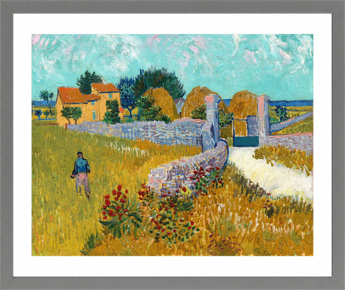 Vincent van Gogh Print, 083 Farmhouse_in_Provence,_1888_10x8 in a light grey frame
