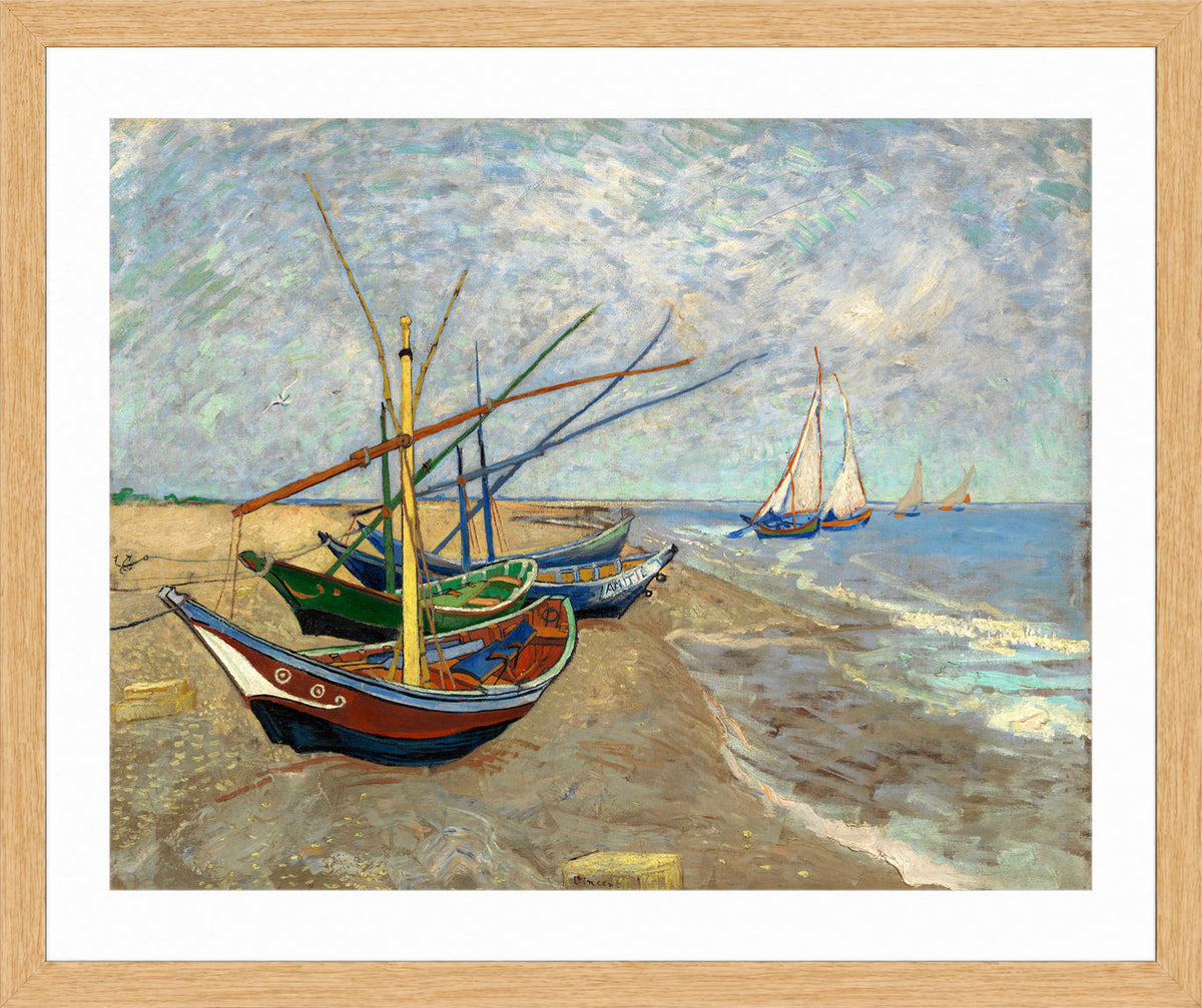 Vincent van Gogh Print, 085 Fishing Boats on the Beach at Les Saintes-Maries-de-la-Mer_10x8 in an oak frame