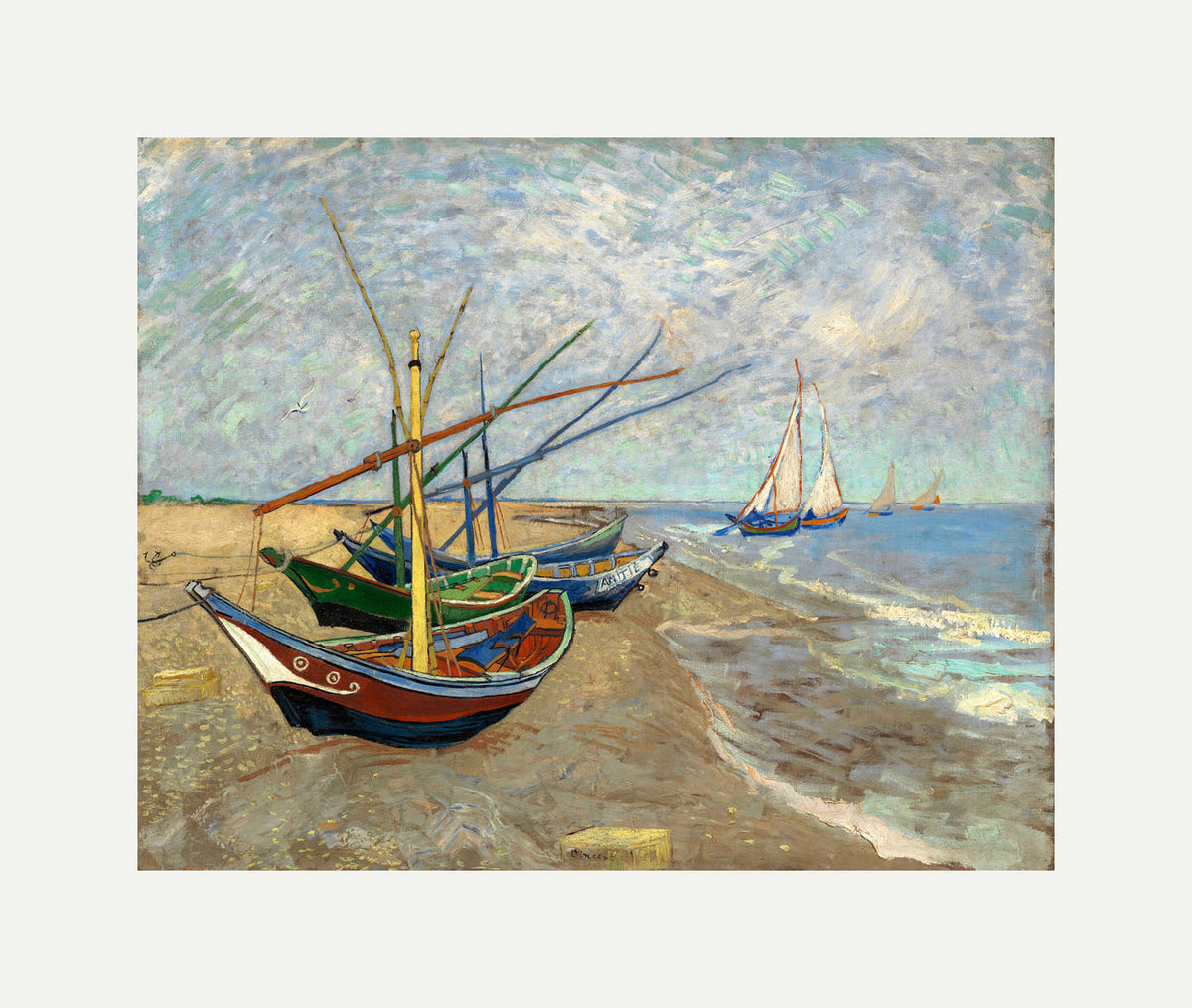 Vincent van Gogh Print, 085 Fishing Boats on the Beach at Les Saintes-Maries-de-la-Mer_10x8 with an off-white border for rolled canvas