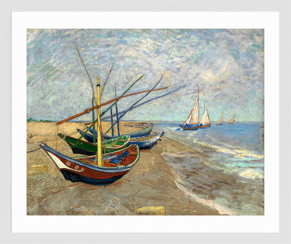 Vincent van Gogh Print, 085 Fishing Boats on the Beach at Les Saintes-Maries-de-la-Mer_10x8 in a white frame
