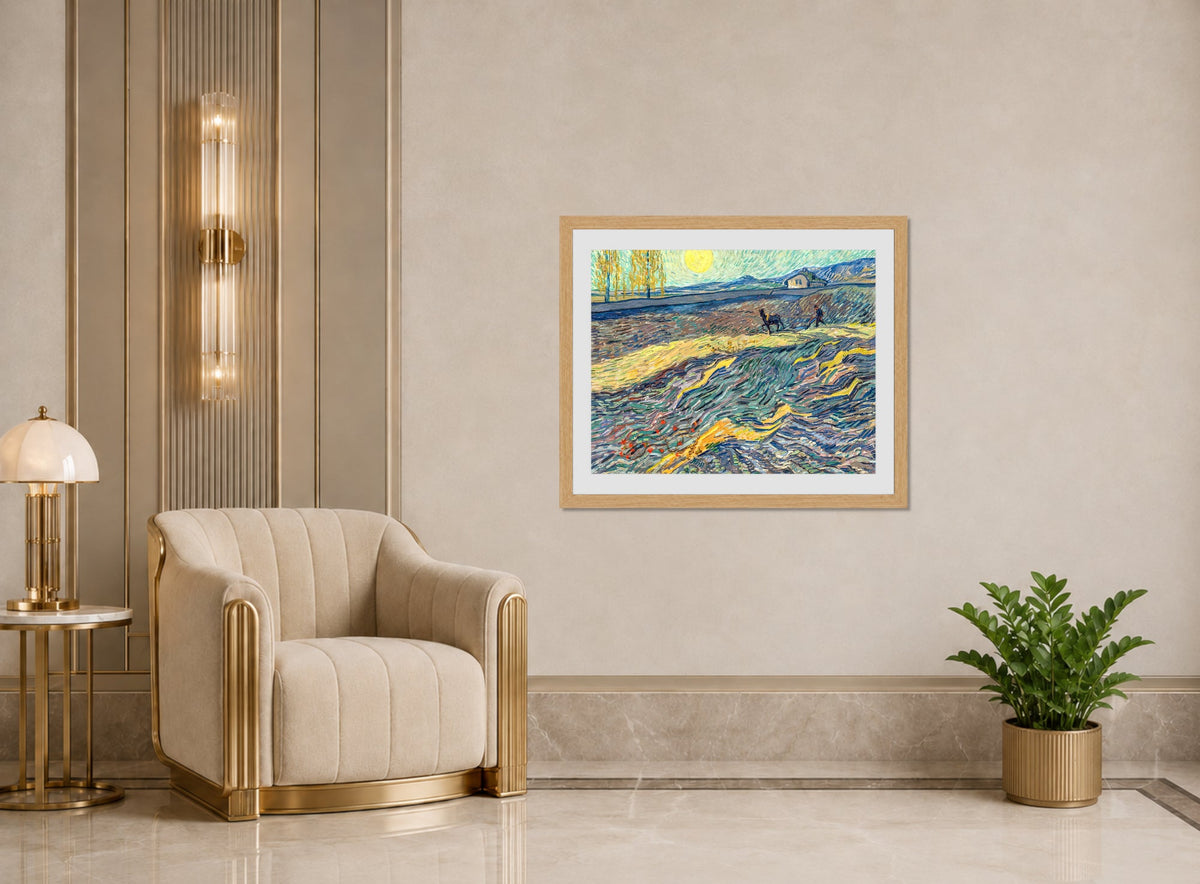 Vincent van Gogh Print, 091 Laboureur dans un champ (1889)_10x8 displayed in an Art Deco interior