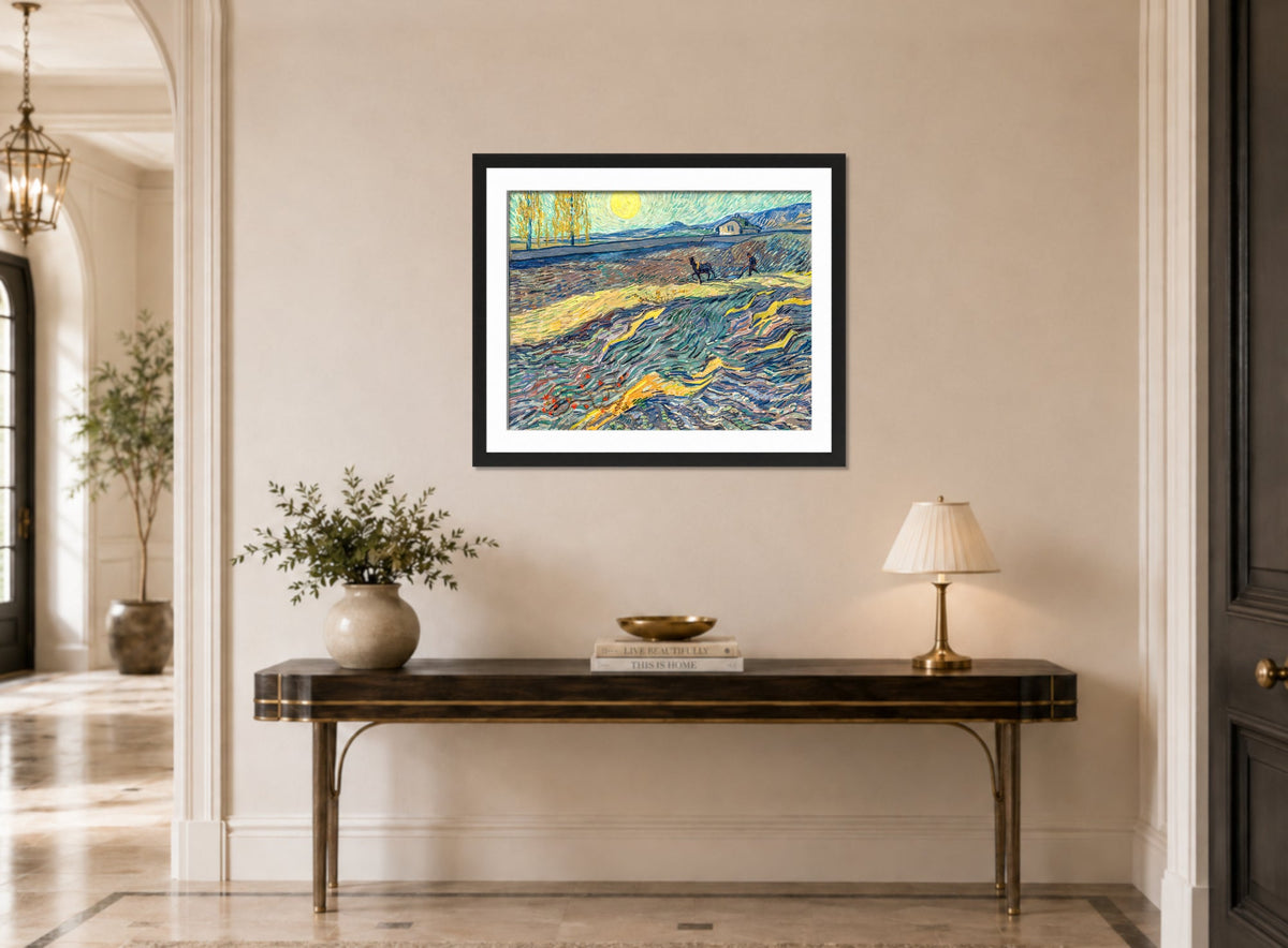 Vincent van Gogh Print, 091 Laboureur dans un champ (1889)_10x8 displayed above a console table