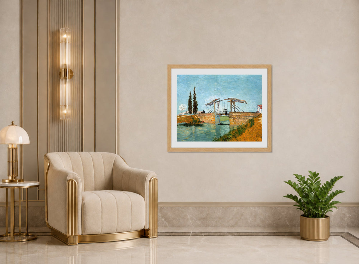 Vincent van Gogh Print, 095 Langlois Bridge at Arles_10x8 displayed in an Art Deco interior