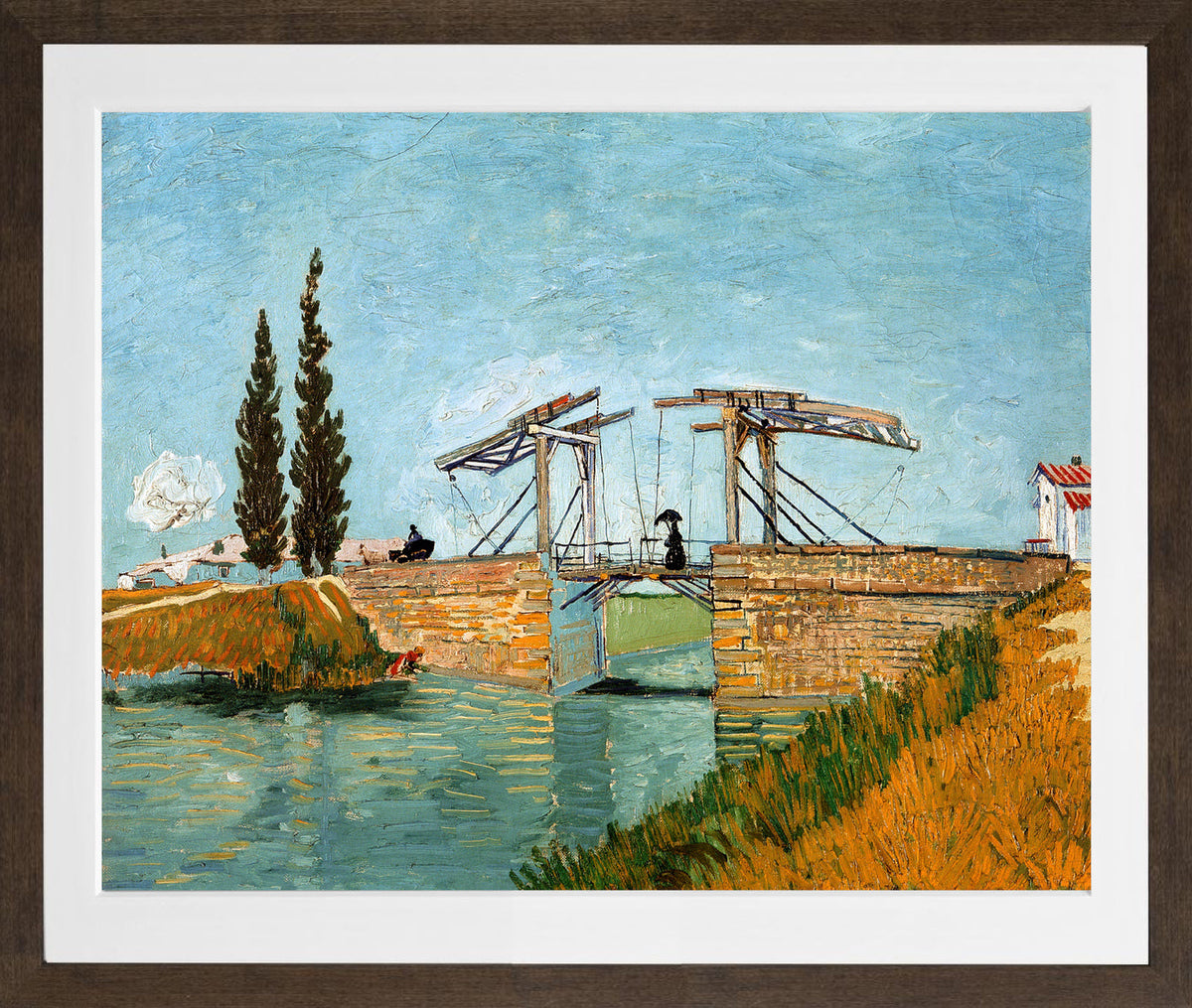 Vincent van Gogh Print, 095 Langlois Bridge at Arles_10x8 in a brown frame