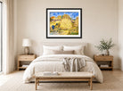 Vincent van Gogh Print, 099 Meules de blé (1888)_10x8 displayed above a bed