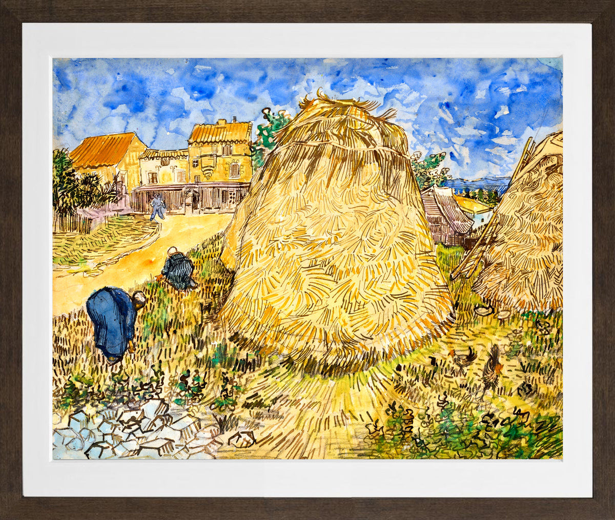 Vincent van Gogh Print, 099 Meules de blé (1888)_10x8 in a brown frame