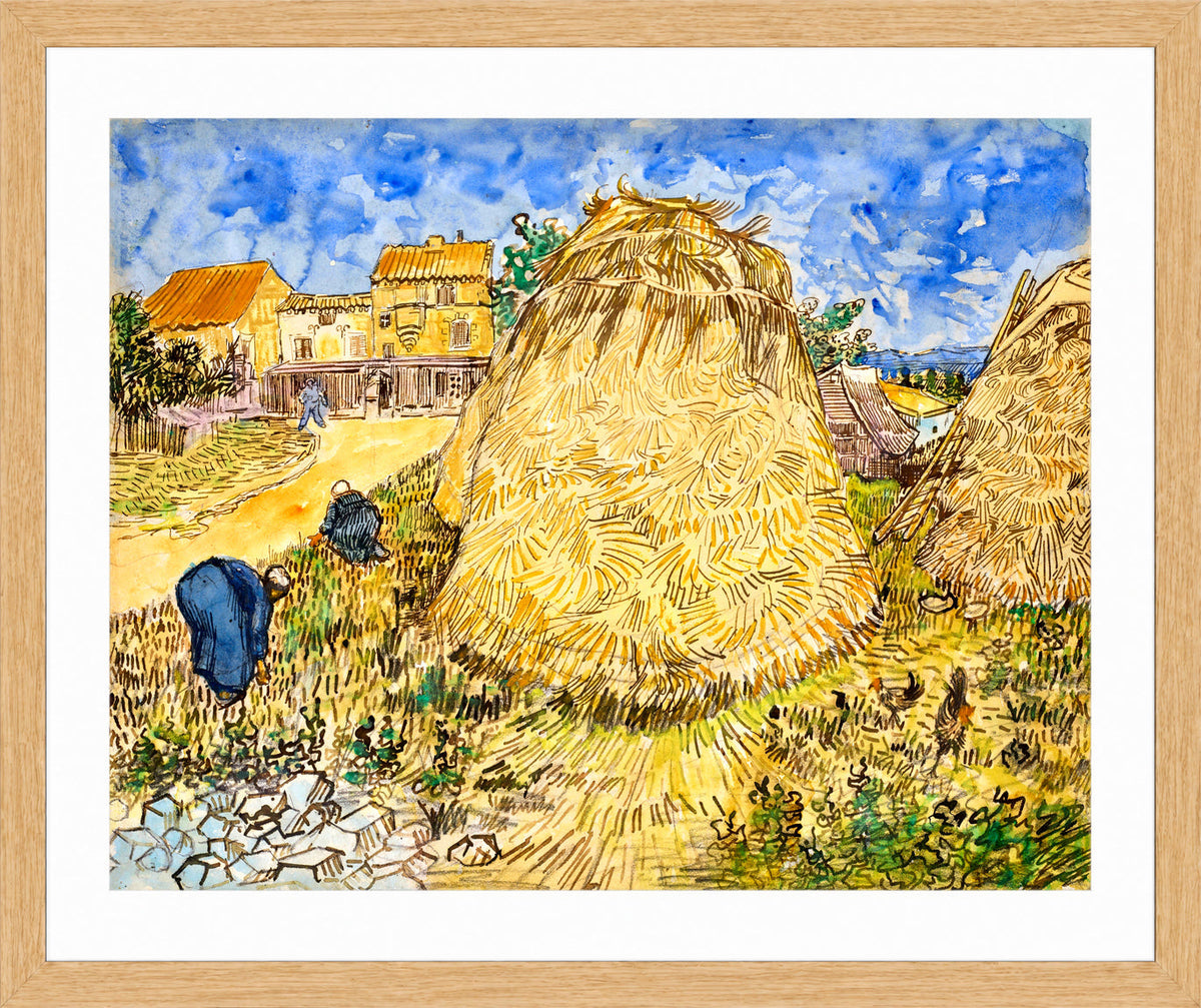 Vincent van Gogh Print, 099 Meules de blé (1888)_10x8 in an oak frame
