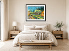 Vincent van Gogh Print, 102 Orchard Bordered by Cypresses_10x8 displayed above a bed