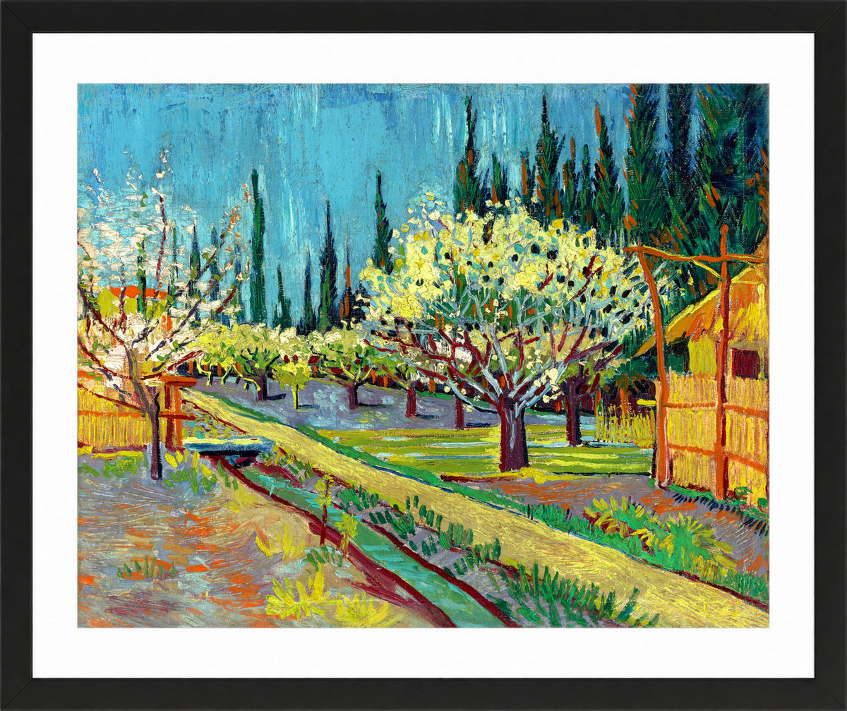 Vincent van Gogh Print, 102 Orchard Bordered by Cypresses_10x8 in a black frame