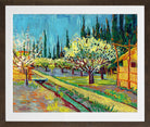 Vincent van Gogh Print, 102 Orchard Bordered by Cypresses_10x8 in a brown frame