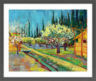 Vincent van Gogh Print, 102 Orchard Bordered by Cypresses_10x8 in a dark grey frame