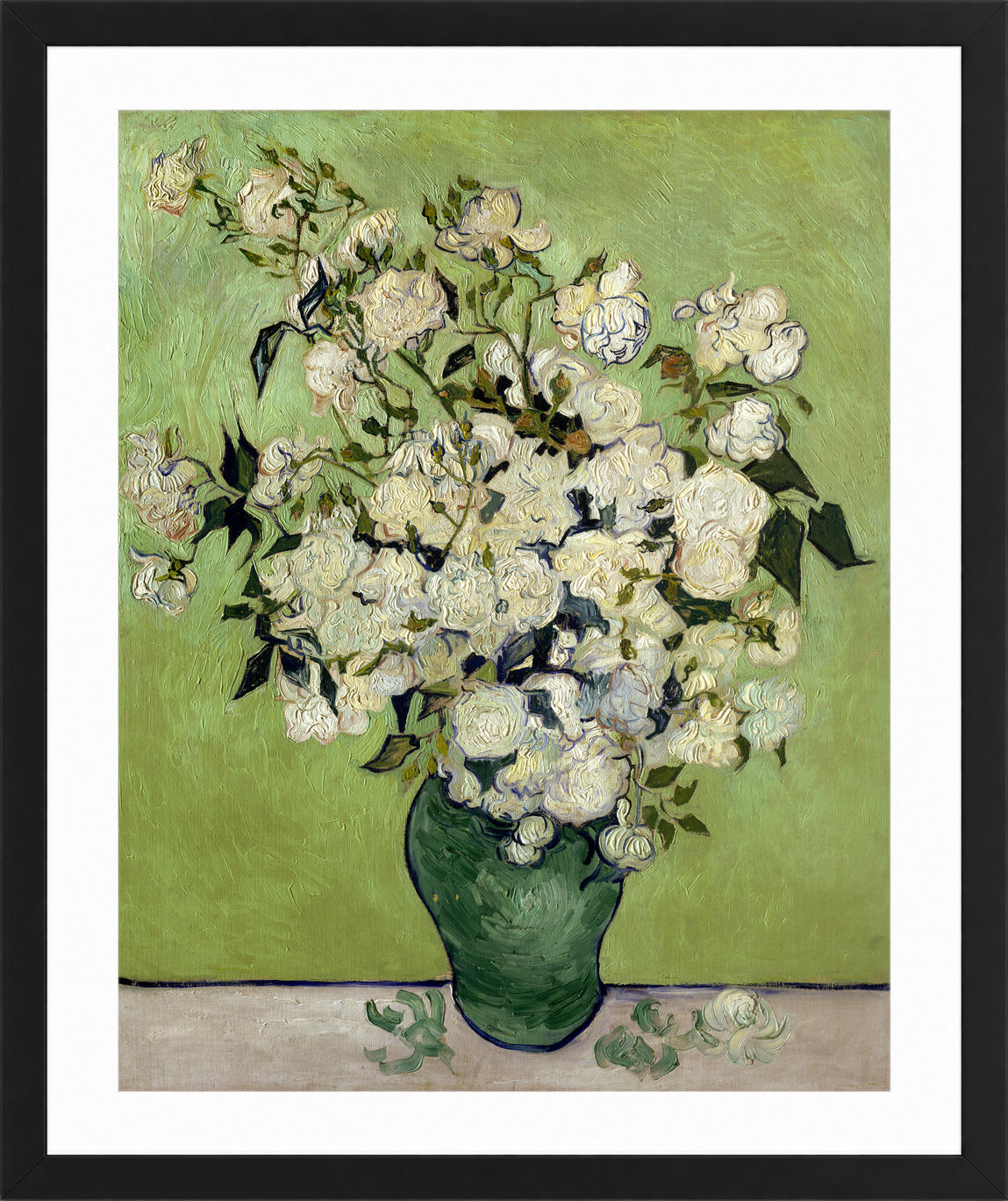 Vincent van Gogh Print, 106 Pink Roses in a Vase_10x8 in a black frame