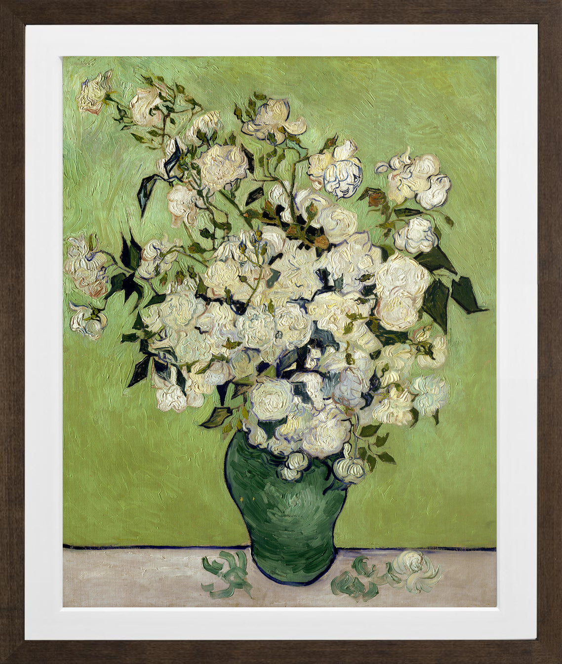 Vincent van Gogh Print, 106 Pink Roses in a Vase_10x8 in a brown frame