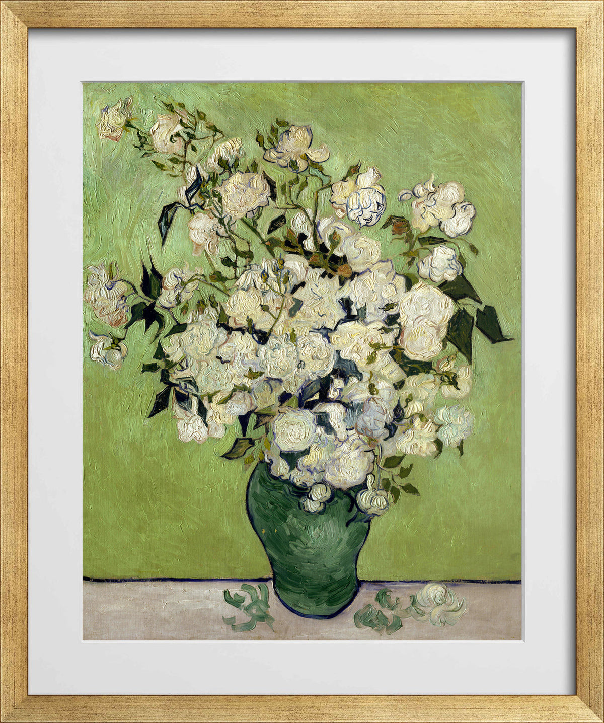 Vincent van Gogh Print, 106 Pink Roses in a Vase_10x8 in a gold frame