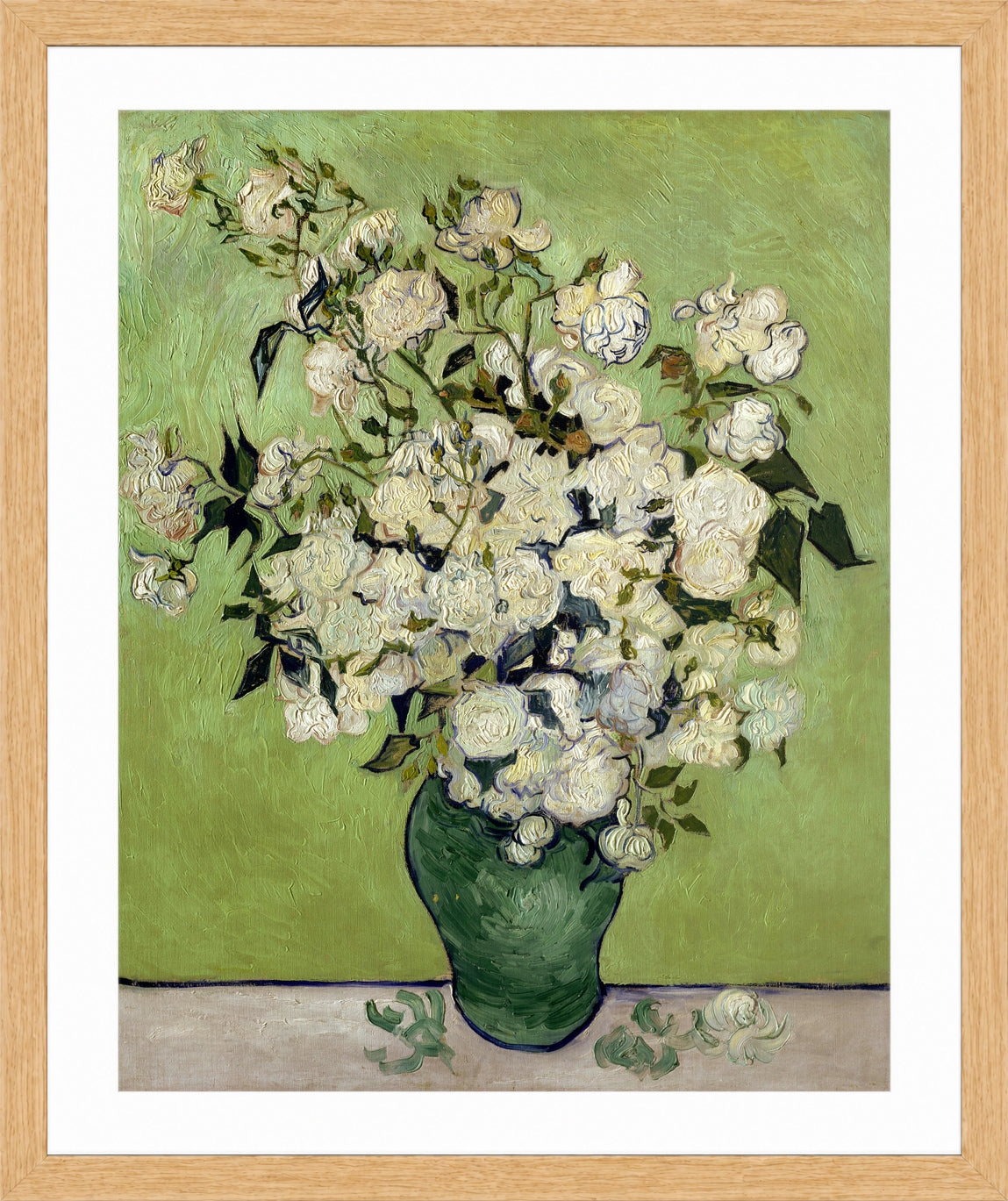 Vincent van Gogh Print, 106 Pink Roses in a Vase_10x8 in an oak frame