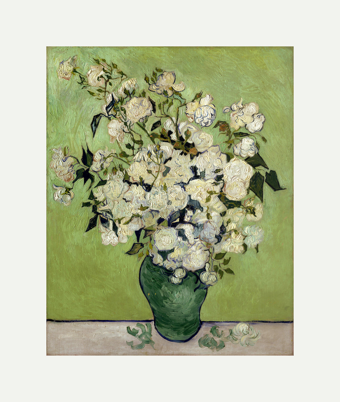 Vincent van Gogh Print, 106 Pink Roses in a Vase_10x8 with an off-white border for rolled canvas