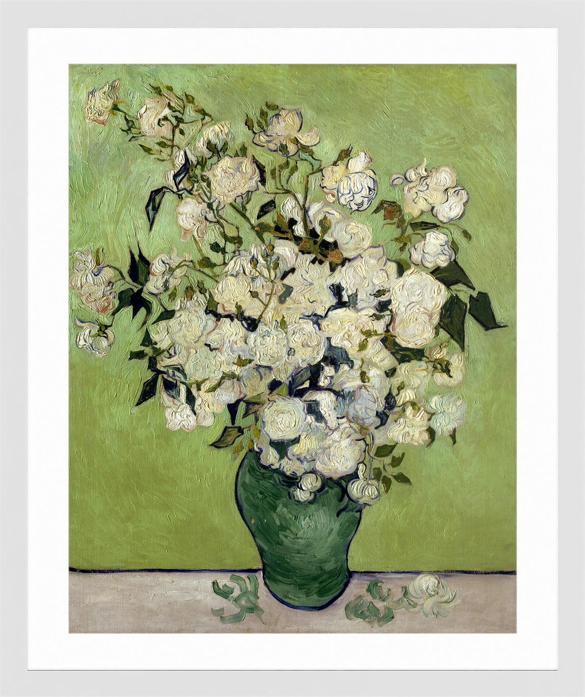 Vincent van Gogh Print, 106 Pink Roses in a Vase_10x8 in a white frame