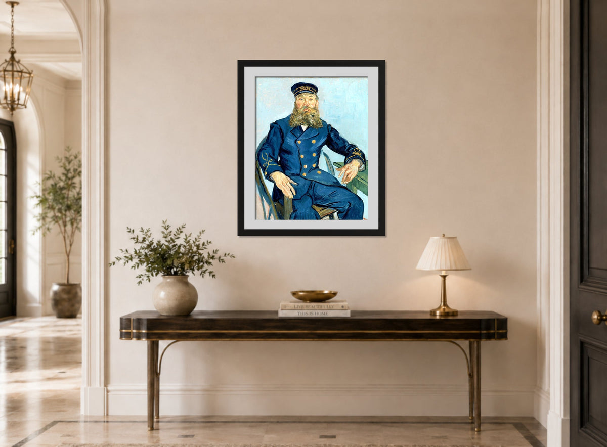 Vincent van Gogh Print, 110 Portrait of the Postman Joseph Roulin_10x8 displayed above a console table