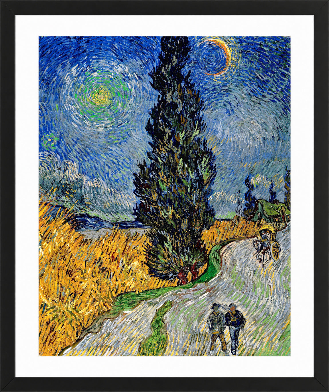 Vincent van Gogh Print, 113 Road with Cypress and Star_10x8 in a black frame