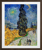Vincent van Gogh Print, 113 Road with Cypress and Star_10x8 in a brown frame