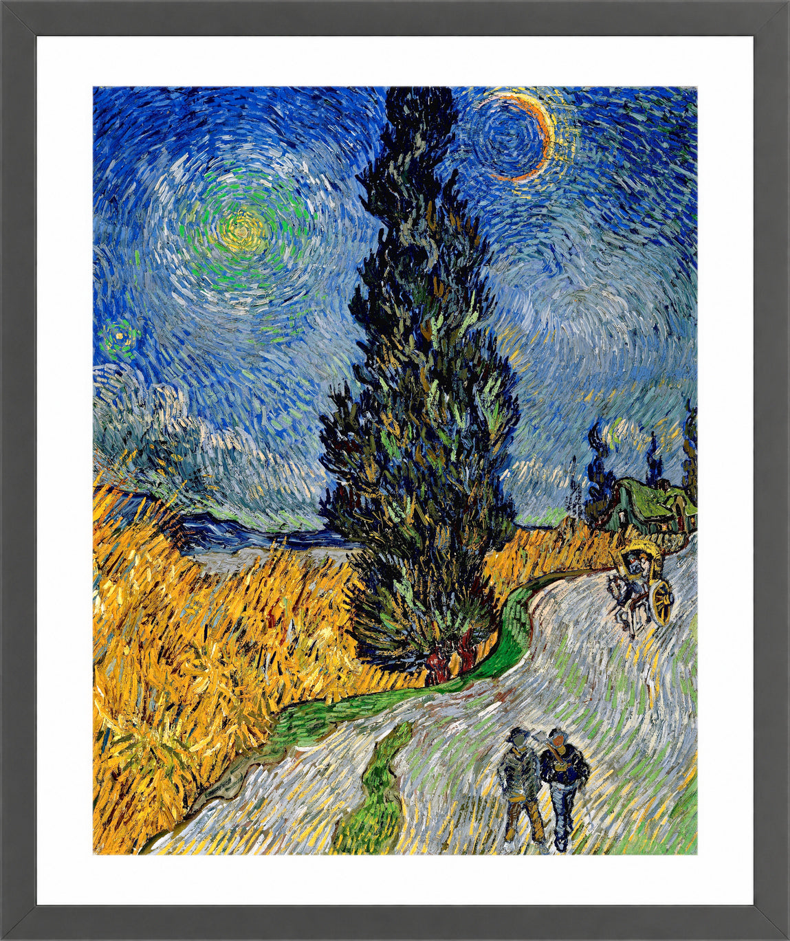 Vincent van Gogh Print, 113 Road with Cypress and Star_10x8 in a dark grey frame